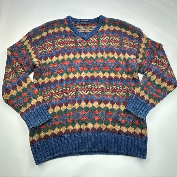 Gant Other - Gant Hand Framed Sweater Mens L Multicolor Striped V Neck Pullover 80s Vintage